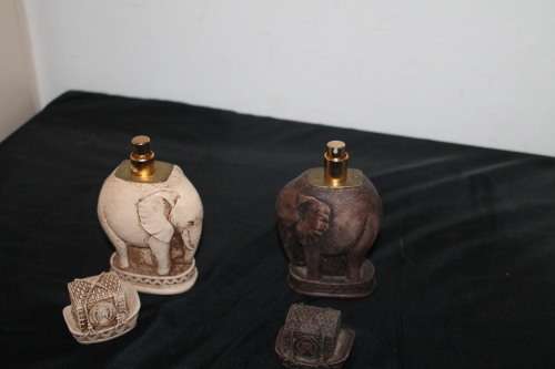 2 Ceramic Elephant Perfume Bottles