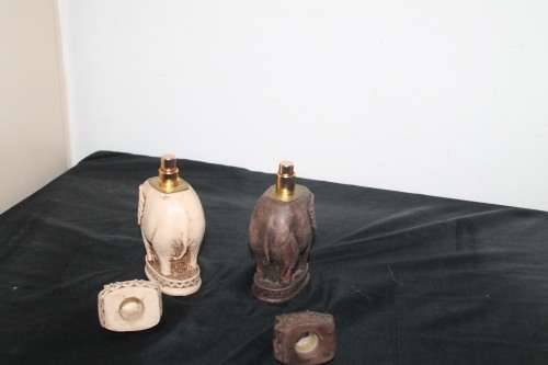 2 Ceramic Elephant Perfume Bottles