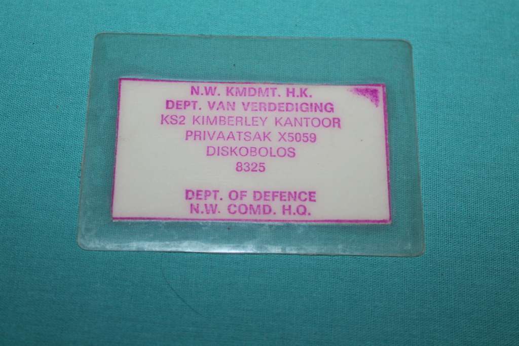 SADF Passbook, Bible, sewing kit, bank book, SADF Driver`s License and kits Receipts.