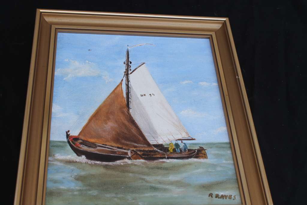 Framed Oil of a boat