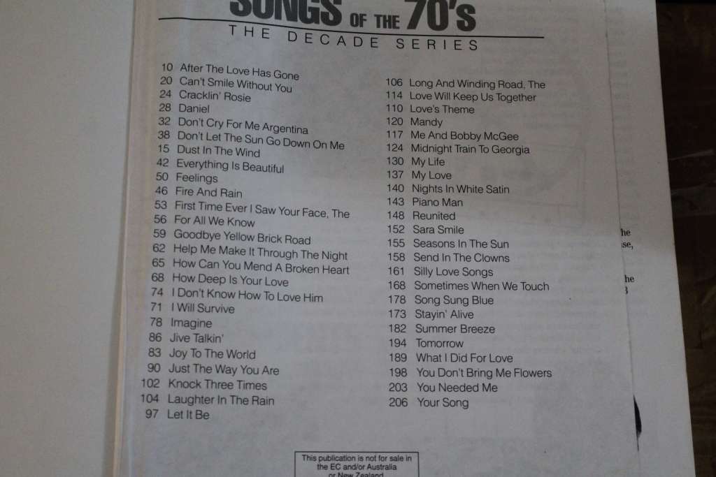 Sheet Music Songs of the 70`s