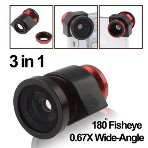 3 in 1 Camera Lens Kit (180 Degree Fisheye Lens/0.67X Wide-angle Lens/Macro Lens) for iPhone 4/4S