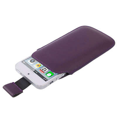 Pure Colour Leather Case Pocket Pouch Sleeve Bag with Pull Tab for iPhone 5 (Purple)