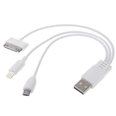 3 in 1 USB 2.0 Micro USB Multi-functional Dual USB Charger Data Sync CableLength: 22cm(White)