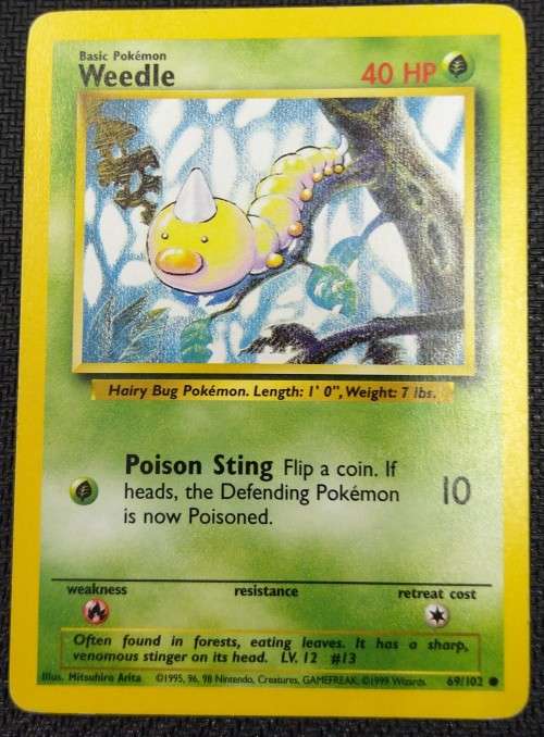 POKEMON CARDS - Weedle - 69/102  - 1999 Base Set Unlimited Singles