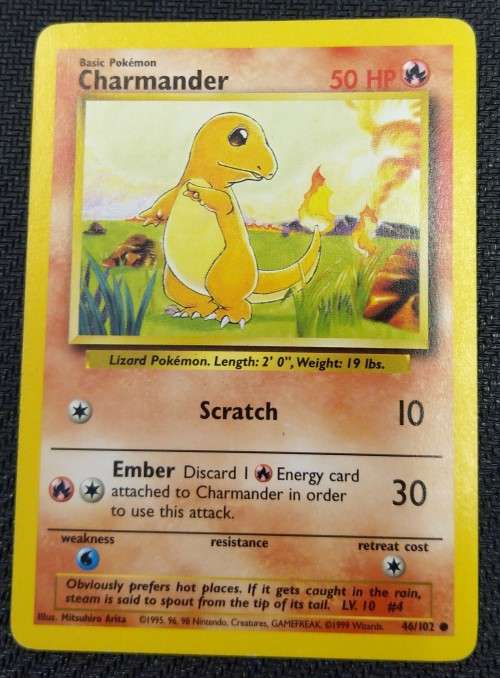 POKEMON CARDS - Charmander - 46/102 - 1999 Base Set Unlimited Singles
