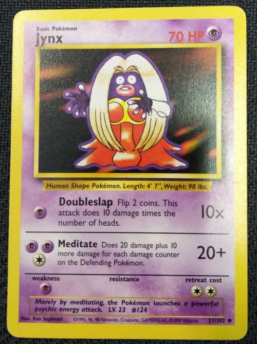 POKEMON CARDS - Jynx - 31/102 - 1999 Base Set Unlimited Singles