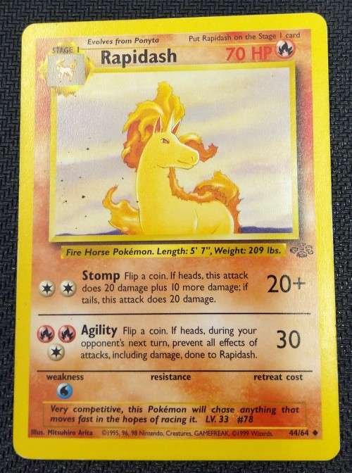POKEMON CARDS - Rapidash - 44/64 - 1999 Jungle Unlimited Singles