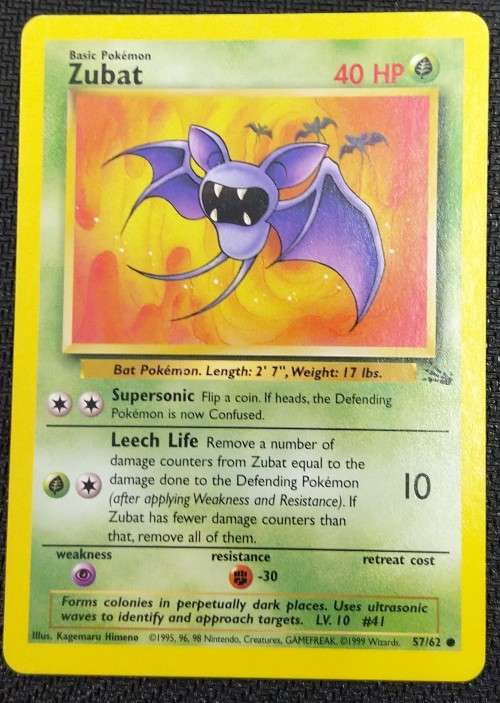 POKEMON CARDS - Zubat - 57/62 - 2000 Fossil Unlimited Singles