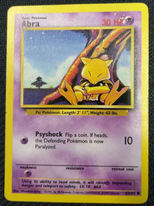 POKEMON CARDS - Abra - 43/102 - 1999 Base Set Unlimited Singles