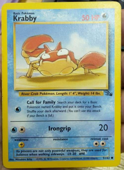 POKEMON CARDS - Krabby - 51/62 - 1999 Fossil Unlimited Singles*