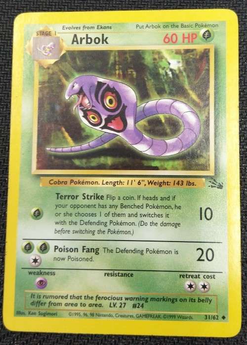 POKEMON CARDS - Arbok - 31/62 - 1999 Fossil Unlimited Singles
