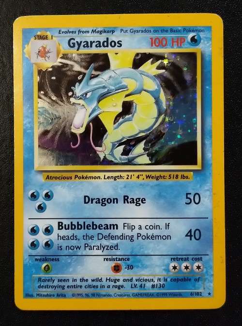 POKEMON CARDS -Gyarados - 6/102 - Holo Unlimited Base Set - LP 2 MOD