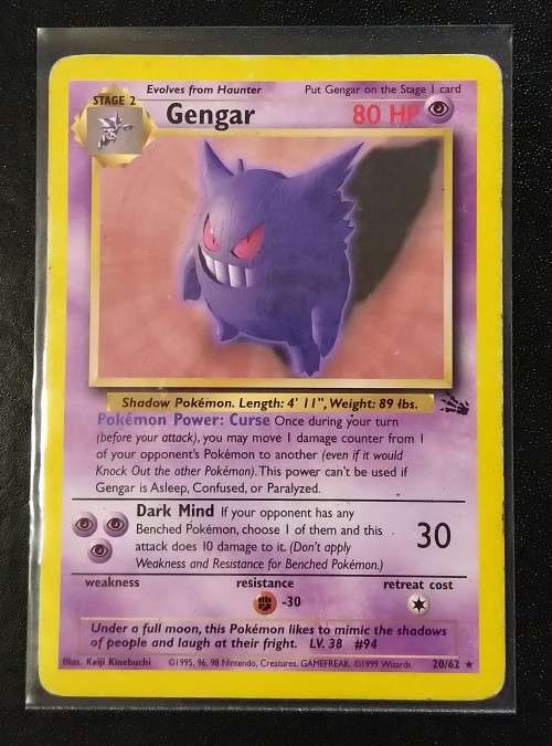 POKEMON CARDS - Gengar - 20/62 - Rare 1999 Fossil Unlimited Singles - MOD 2 HP