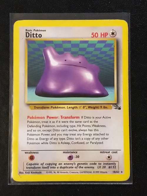 POKEMON CARDS - Ditto - 18/62 - Rare 1999 Fossil Unlimited Singles LP