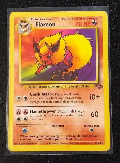 POKEMON CARDS - Flareon - 19/64 - Rare 1999 Jungle Unlimited Singles LP-MOD