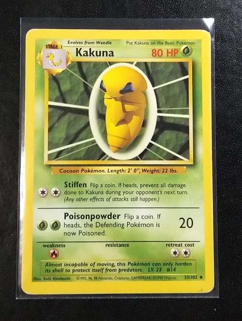 POKEMON CARDS - Kakuna - 33/102 - 1999 Base Set Unlimited Singles
