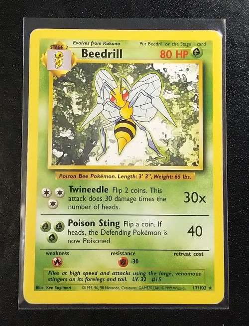 POKEMON CARDS - Beedrill - 17/102 - 1999 Base Set Unlimited Singles