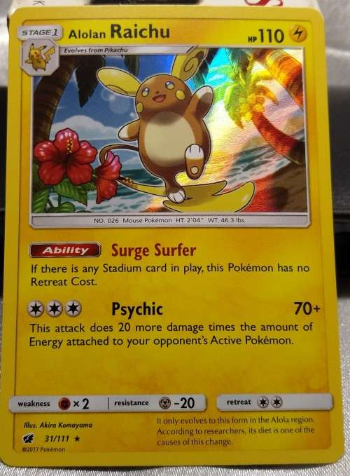 POKEMON CARDS - Alolan Raichu - 31/111 - Holo Rare - Crimson Invasion
