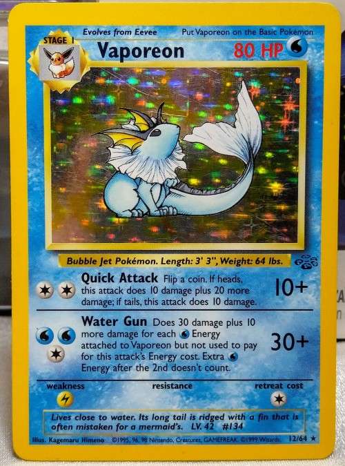 POKEMON CARDS - Vaporeon - 12/64 - Holo Unlimited- 1999 Jungle Unlimited Singles LP/MOD*