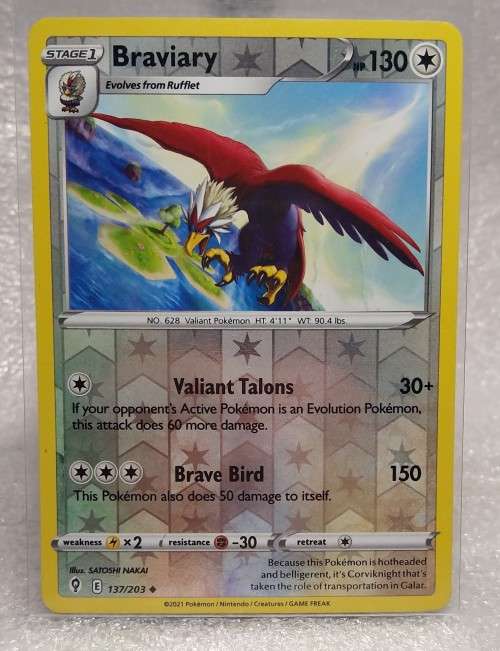 POKEMON CARDS - Braviary - 137/203 - Reverse Holo - Evolving Skies  NM/LP