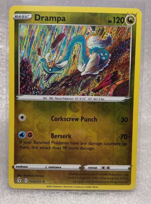 POKEMON CARDS - Drampa - 119/203 - Rare Reverse Holo - Evolving Skies  NM/LP
