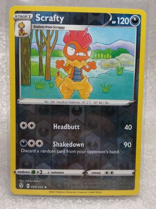 POKEMON CARDS - Scrafty - 99/203 - Reverse Holo - Evolving Skies  NM/LP