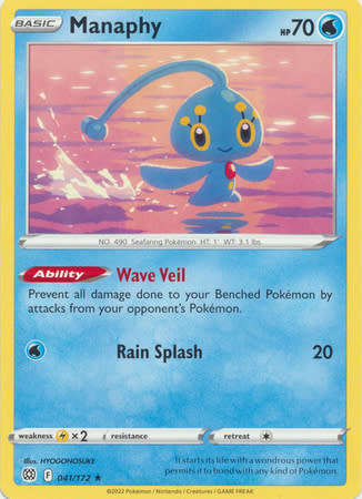 POKEMON TRADING CARDS - TCG - Manaphy - 41/172 - Rare - Brilliant Stars Singles