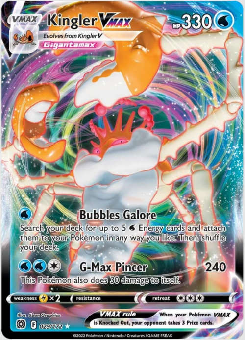 POKEMON TRADING CARDS - TCG - Kingler VMAX - 29/172 - Ultra Rare - Brilliant Stars Singles