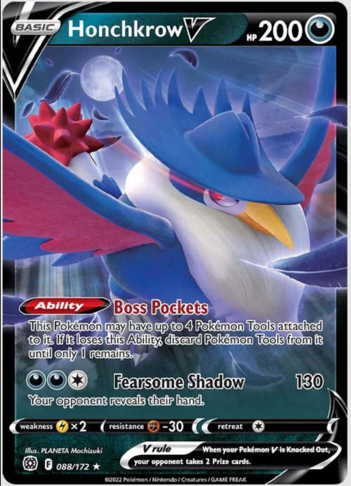 POKEMON TRADING CARDS - TCG - Honchkrow V - 88/172 - Ultra Rare - Brilliant Stars Singles