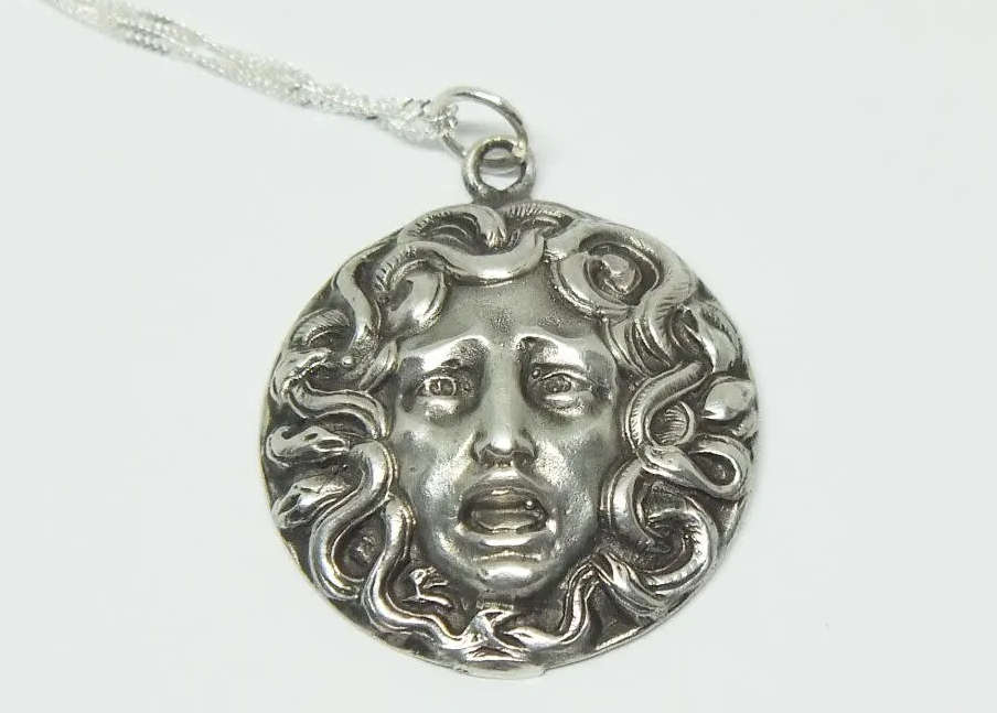 Exquisite and Unique Sterling Silver Medusa Pendant with Sterling Silver Chain