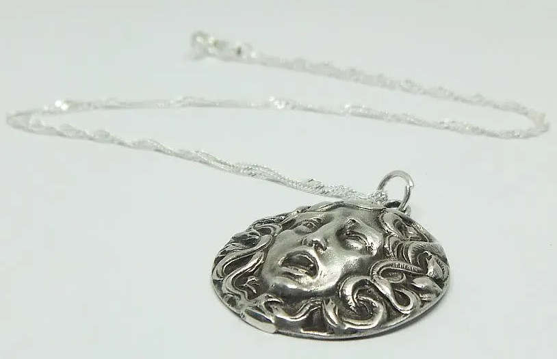 Exquisite and Unique Sterling Silver Medusa Pendant with Sterling Silver Chain