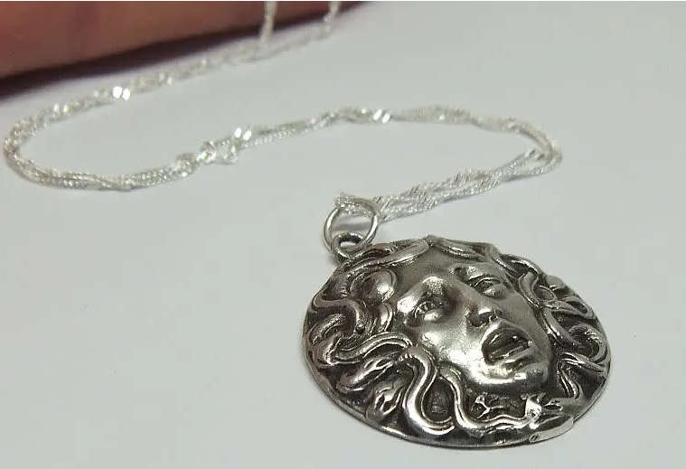 Exquisite and Unique Sterling Silver Medusa Pendant with Sterling Silver Chain