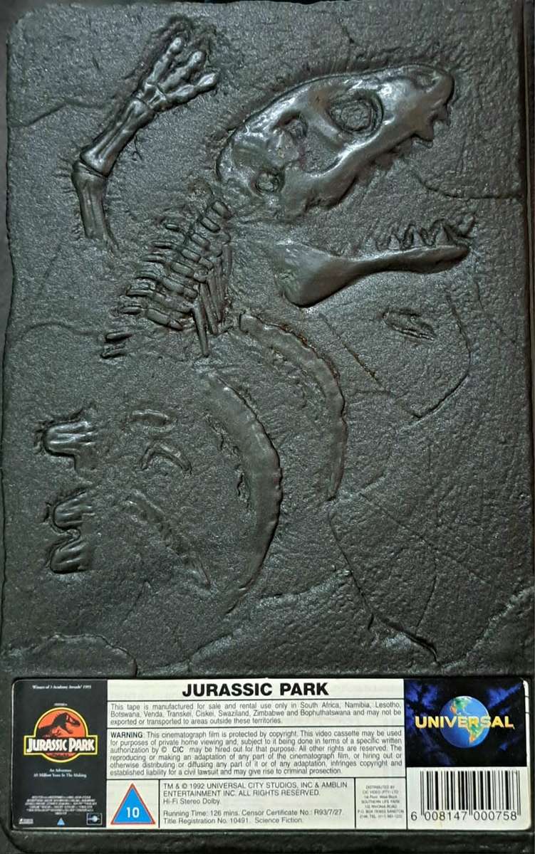 1993 - Jurassic park VHS video tape - limited edition 3D fossil edition - rare