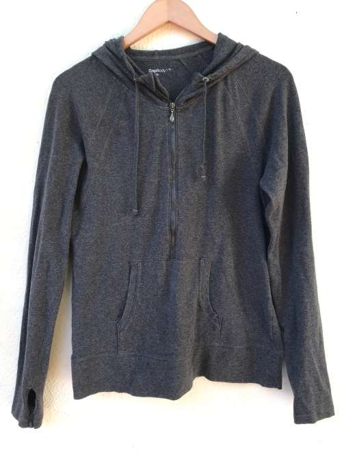 Gap Body Grey Hoodie Large - Workout Sports Sweater Top - With Thumb holes