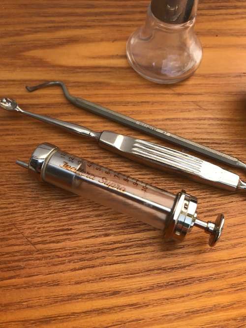 Vintage Medical Tools - Glass Syringe - atomizer etc