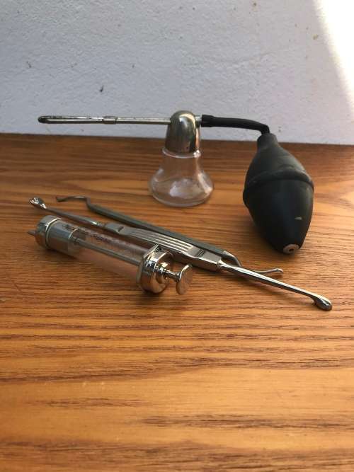 Vintage Medical Tools - Glass Syringe - atomizer etc