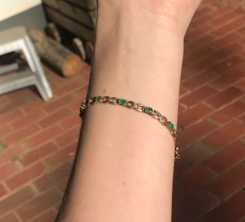10K Gold Tennis Bracelet with Emeralds and Diamonds - Vintage/Used
