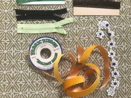 Lot of Misc Trims, lace, zippers and fabric ribbon