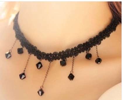 Women Black Beads Pendant Crystal Bib Chain Jewelry Collar Choker Necklace