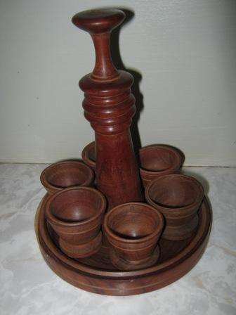 VINTAGE WOODEN EGG CUP SET WITH ROSE DESIGN~   HAVE A LOOK !!