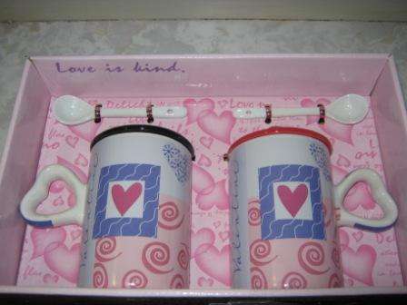 PAIR OF CUPS WITH HEART DESIGN AND LID ~ NO CHIPS OR CRACKS ~ HAVE A LOOK !!