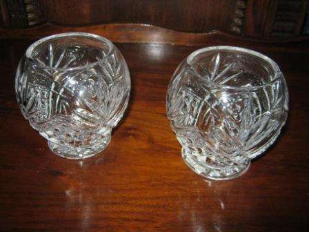 FANTASTIC HEAVY  CUT GLASS CANDLE HOLDERS/ BOWLS ~  NO CHIPS OR CRACKS ~HAVE A LOOK!!!!!!!!!!!