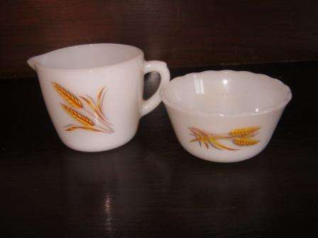 WHITE MILK GLASS MILK AND SUGAR BOWL WITH WHEAT DESIGN ~NO CHIPS OR CRACKS~  HAVE A LOOK!!!!