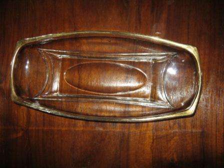 BEAUTIFUL OBLONG GLASS  DISH WITH GOLD RIM~ NO CHIPS OR CRACKS~HAVE A LOOK!!!!!!!!