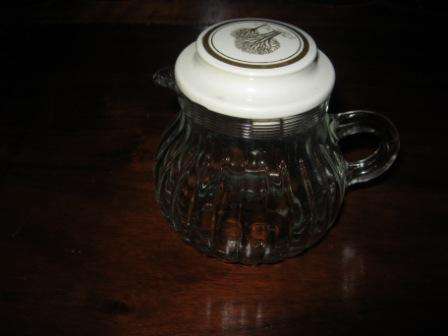 VINTAGE THICK GLASS JUG WITH PLASTIC TOP  NO CHIPS OR CRACKS~ HAVE A LOOK!!!