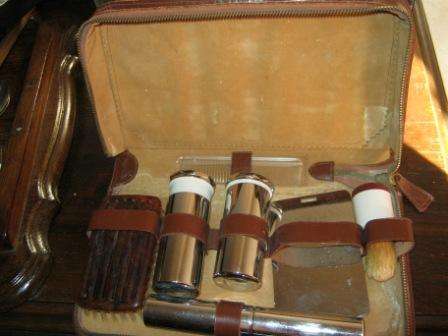 OLD ? 1950 SHAVING KIT IN LEATHER HOLDER ~HAVE A LOOK!!!!!