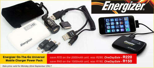 Energizer XP2000 2000mAh Universal Rechargeable Power Bank (white unit)  Universal portable charger