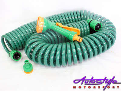 15m Coiled Garden Hose & Attachement Kit