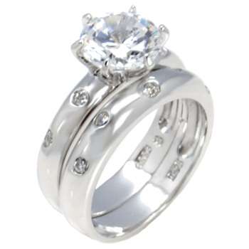 Sterling Silver Illusion Diamond Engagement & Wedding Ring Set